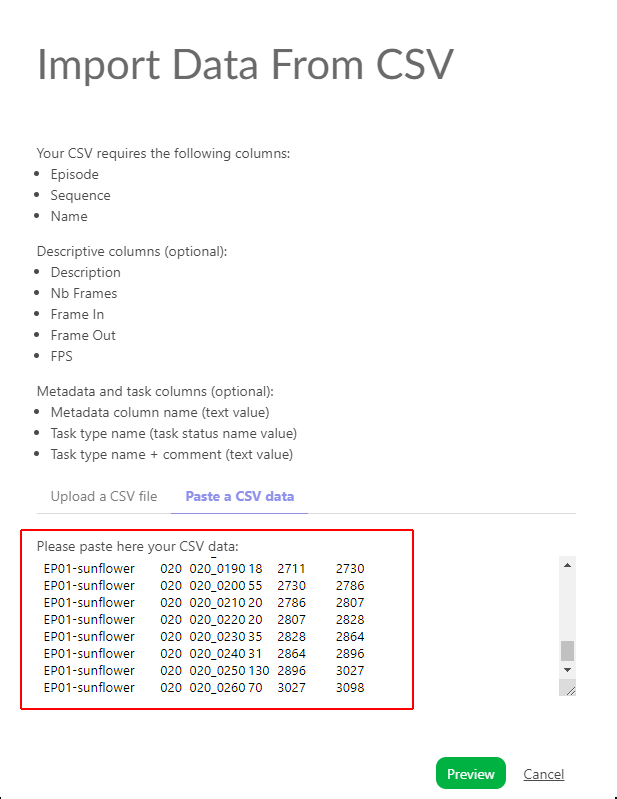 Import data copy paste data